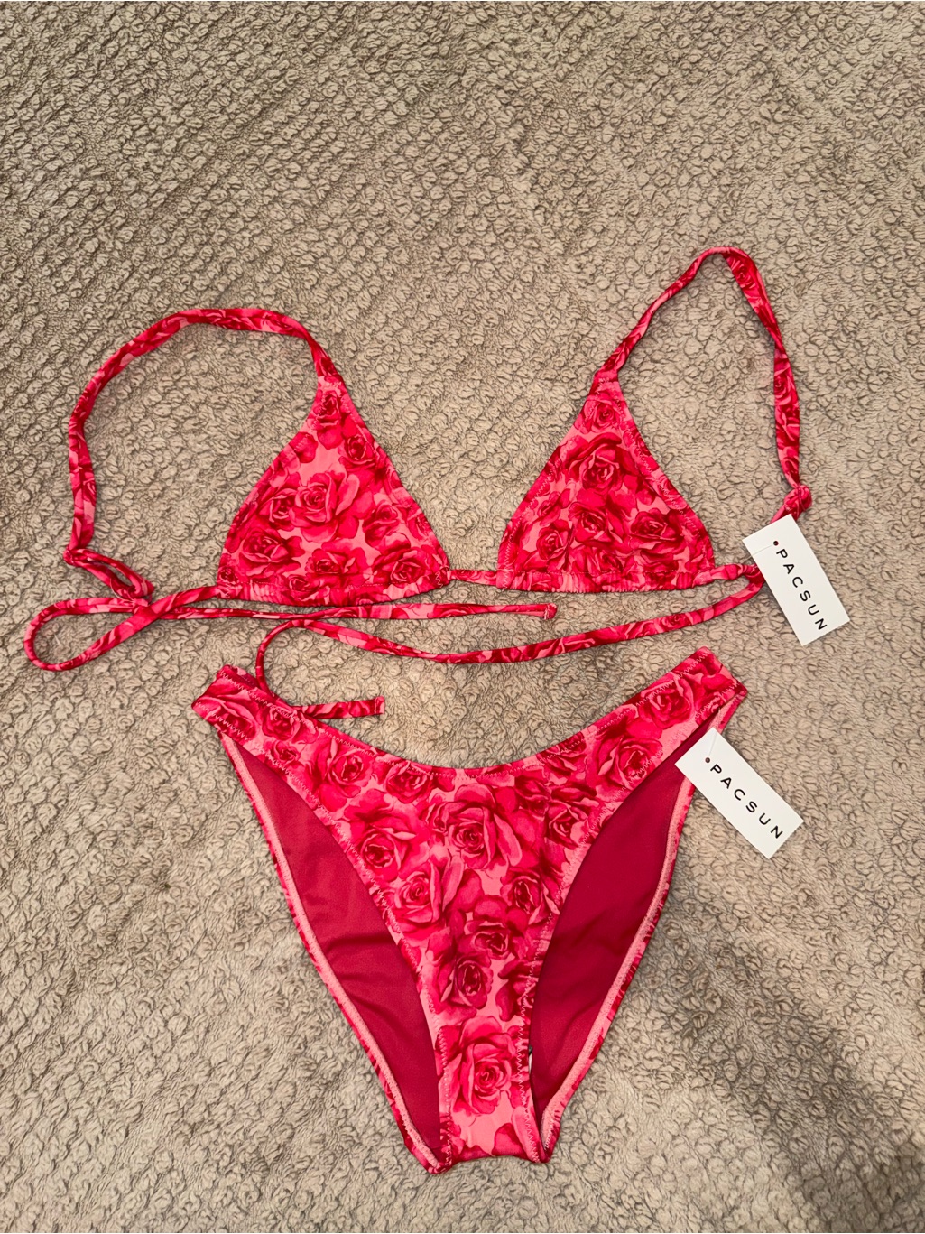Pacsun Red Floral Triangle Bikini Set